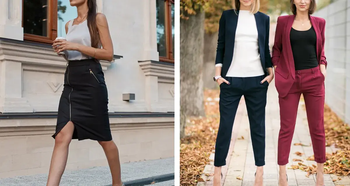 Eleganckie stylizacje na imprezę firmową: spódnica i top lub garnitur. Inspiracja, jak się ubrać na imprezę firmową mężczyzna.