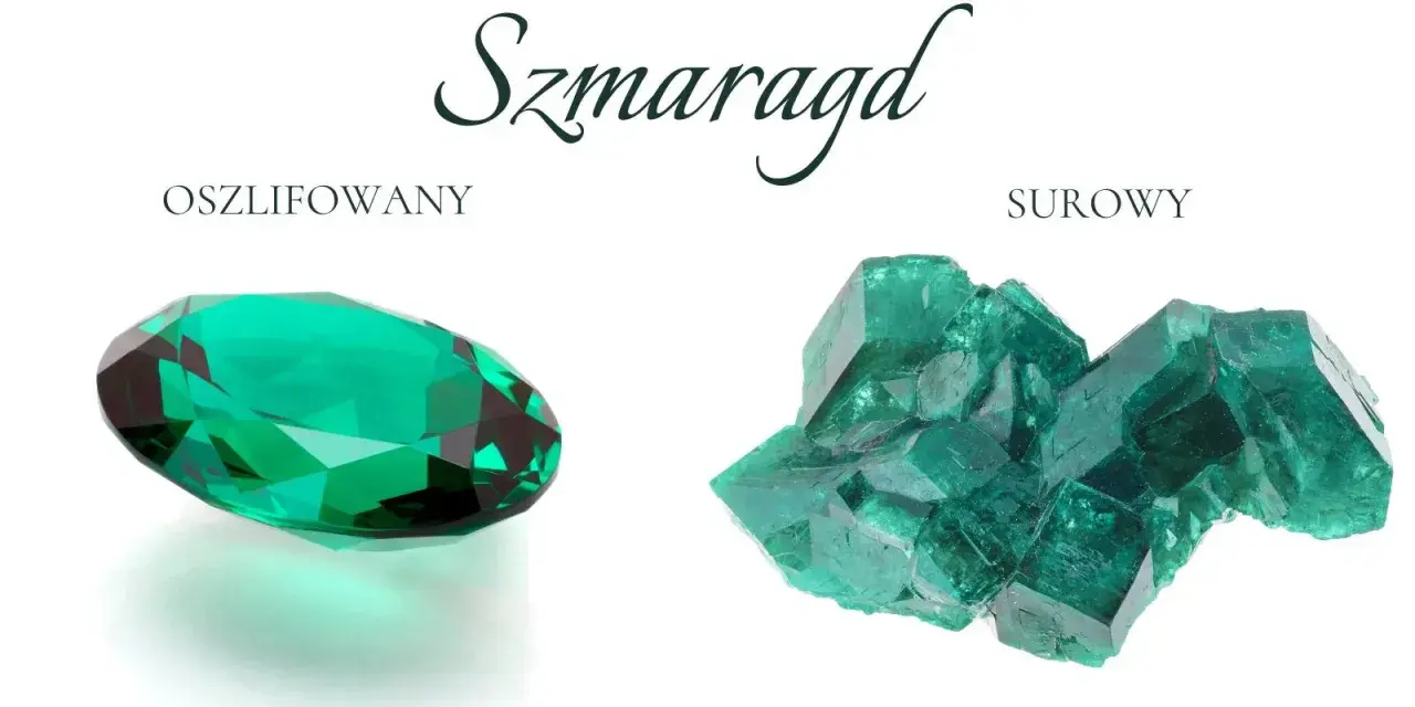 Szmaragd: oszlifowany, lśniący klejnot i surowy, krystaliczny minerał.