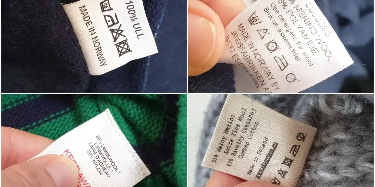 Etykiety ubrań: 100% ULL, wełna merino, bawełna. Sprawdź, ull co to za materiał, by dbać o odzież.