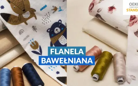 Miękka flanela bawełniana z motywami zwierzątek i kwiatów, idealna na dziecięce ubranka.