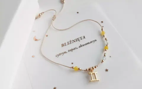 Bransoletka bliźnięta z cytrynem, topazem i akwamarynem. Symbol bliźniąt i gwiazdki.