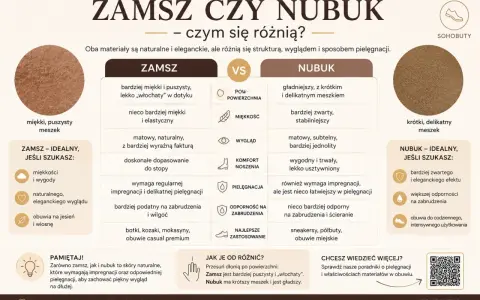 Zamsz czy nubuk? Oba to skóry naturalne. Zamsz jest puszysty, nubuk gładszy. Porównanie cech i pielęgnacji.
