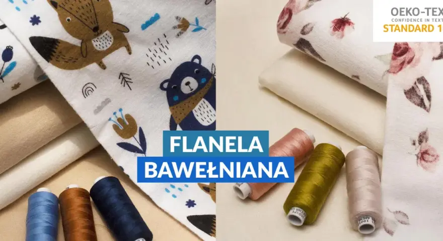Miękka flanela bawełniana z motywami zwierzątek i kwiatów, idealna na dziecięce ubranka.