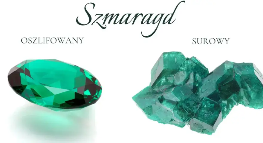 Szmaragd: oszlifowany, lśniący klejnot i surowy, krystaliczny minerał.