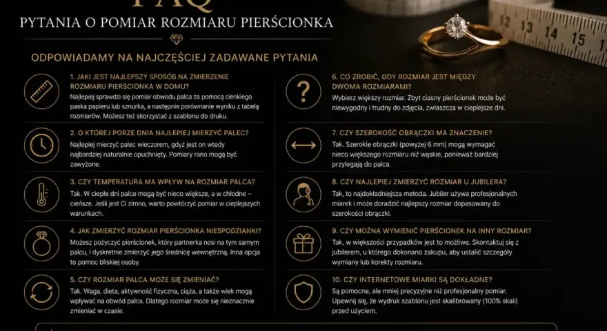 Złoty pierścionek zaręczynowy z brylantem i miarką krawiecką. Poradnik o najczęstszym rozmiarze pierścionka zaręczynowego.